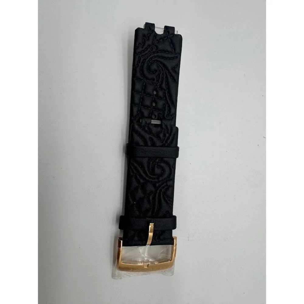 Versace Black Leather Watch Strap Gold Buckle‎ Embossed Baroque Replacement Band